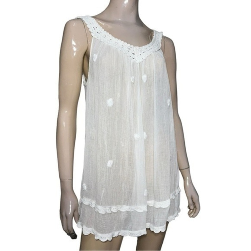 Letarte Women’s Size M White Cotton Voile Embroidered Swimsuit Cover Up Tunic